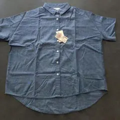 MUJI ワイド半袖シャツ M-L ネイビー