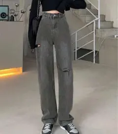 SHEINダメージワイドレッグ デニムパンツ