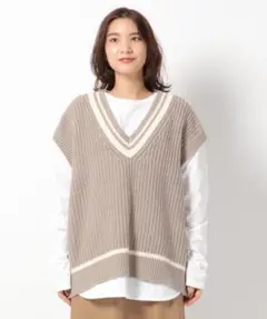 ベージュ Vネック ニットベスト
