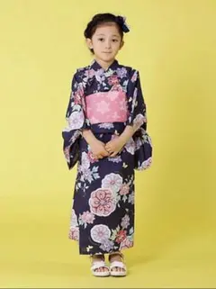 組曲　浴衣　セパレート　鉄線とちょうちょ　ネイビー　Ｍ　110 120