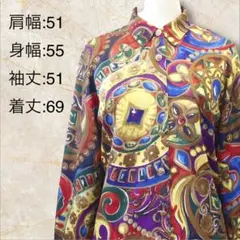 レトロブラウス　スカーフ柄　金ボタン　バブル　レトロポップ　オーバーサイズ　派手