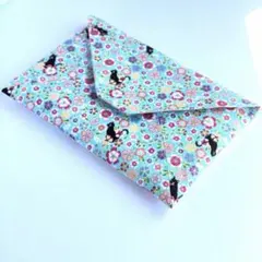 御朱印帳ケース　大1冊用　猫×花柄　和柄 ハンドメイド 数寄屋袋