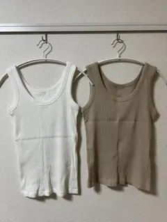 ユニクロ uniqlo リブタンクトップ ベージュホワイト2枚セット