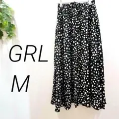 グレイル　GRL プリーツスカート　ドット　ロング　黒　ウエストゴム　水玉