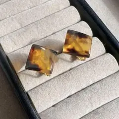 昭和レトロ べっ甲風 イヤリング ヴィンテージ アンバー調