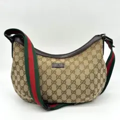 GUCCI　ショルダーバッグ　GGキャンバス　三日月　ハーフムーンシェリーライン