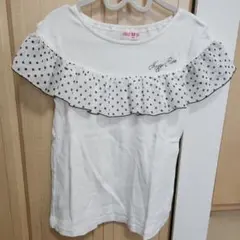 メゾピアノ ドット柄フリルTシャツ ホワイト