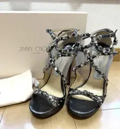 【約22cm】ジミーチュウ ビジュー Tストラップ サンダル ヒール パーティー