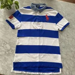 ⑧ラルフローレン 160 L(14-16)ビッグポニー　ポロシャツ　青✖️白