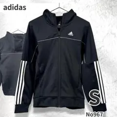 adidas アディダス ジャージ パーカー 裏起毛 ロゴ刺繍 黒 S メンズ