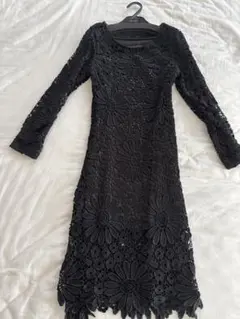 美品PourVous 黒 花柄レース パーティードレス ワンピース