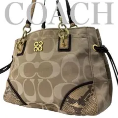 美品 コーチ トートバッグ 肩掛け パイソン キャンバス シグネチャー 493