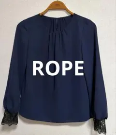 ROPE ネイビー 長袖ブラウス レース袖