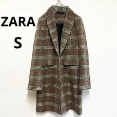 ZARA ザラ　チェスターコート ジャケット　チェック柄 茶系 ウール混 S