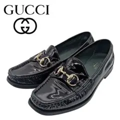 美品 グッチ GUCCI ホースビット エナメル ローファー ブラック 22.5