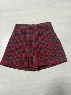 赤 チェック柄 プリーツスカート