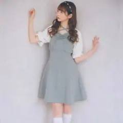 Ank Rouge クロスネックフレアワンピース チェック ギンガムチェック M