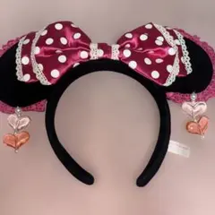 ディズニー　イヤリングカチューシャ　ピンク　ミニー ドット 水玉