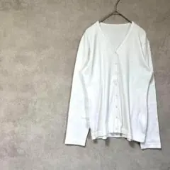 長袖　カーディガン　大きいサイズ　白　綿混　リブ　Vネック　春夏　カジュアル