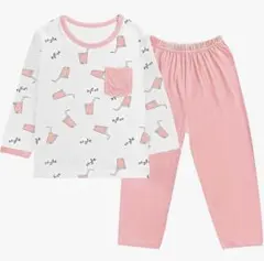 新品 キッズ パジャマ 160 ルームウェア 女の子 長袖 綿 モダール ピンクのサムネイル