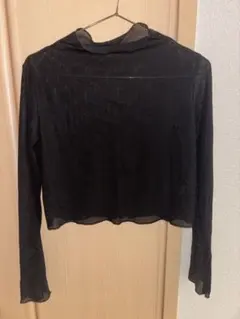 〈SHEIN シーイン〉モックネックシースルーショート丈トップス