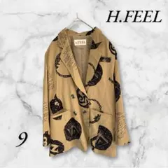 H.FEEL テーラードジャケット　総柄　薄手　肩パッド入り　ビックボタン