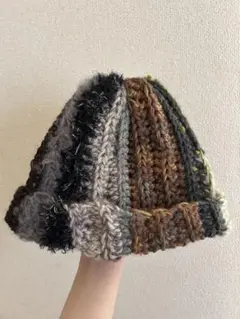 ニット帽 ビーニー 編み物 ハンドメイド 古着 一点物