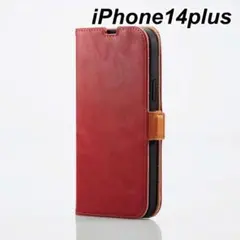iPhone 14 Plus ソフト レザー 手帳型 ケース レッド 色 1個