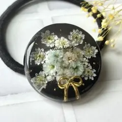 No.3042❀》ハンドメイド レジンヘアゴム 抹茶グリーン フラワー 大