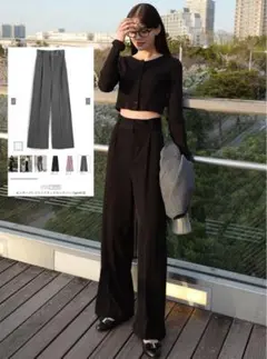 GRL グレイル センタープレスワイドタックロングパンツ [gm615]