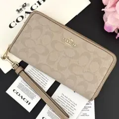 【新品】COACH コーチ★長財布 ベージュ ストラップ