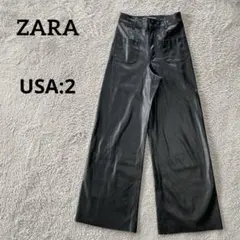 ザラ　ZARA フェイクレザー ハイウエストパンツ ブラック　USA2 S