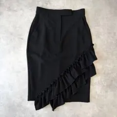 マックスマーラ 白タグ ラッフルフリル タイトスカート 40 ブラック