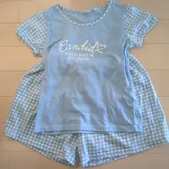 水色 チェック柄 Tシャツ ショートパンツ付き165