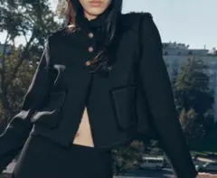 ZARA　ジャケット ブラック　金ボタン フリンジ　L