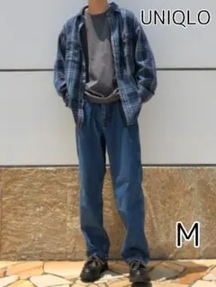 UNIQLO ワイドフィットテーパードジーンズ ブルー W28 ルーズ