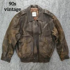 90s vintage 本革 A-2 フライトジャケット 短丈 L ラムレザー