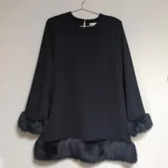 H&M ブラックファー付き　長袖ショートワンピース