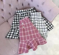 【即日発送】 evelyn エブリン 裾フリルツイードスカート ピンク 赤