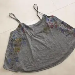 新品 ＊ キャミソール グレー 灰色 トップス Mサイズ 花柄 ボタニカル
