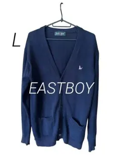 EAST BOY ネイビーVネックカーディガン自由の女神ピンククリスタルビジュー