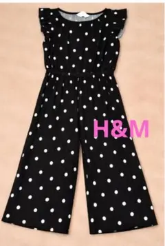 美品　H&M 黒 水玉 オーバーオール 3-5歳　プリーツ