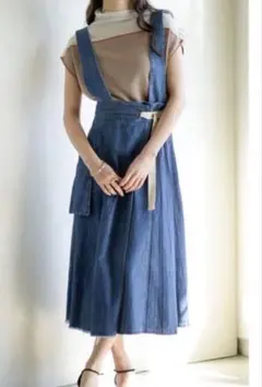 美品　ラリアムー　サスペンダーサロペット風デニムロングスカート38