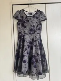 RUIRUE BOUTIQUE 花柄フレアワンピース グレー 紫 XL