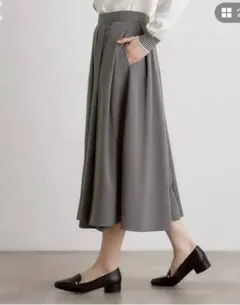 未使用 Grove グレー フレアスカート ひざ丈 オフィスカジュアル ポケット