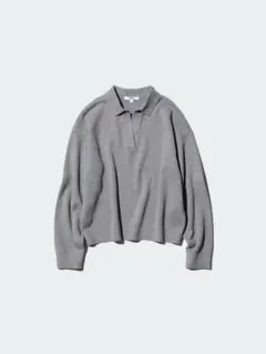 サイズL！UNIQLOユニクロ スムースコットンリラックスポロセーター グレー