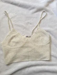 ZARA アイボリー 編み物 クロップドトップ Ｌ