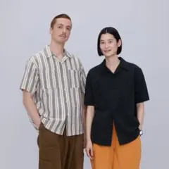 【試着のみ】ファミマ　綿麻　開襟シャツLブラック