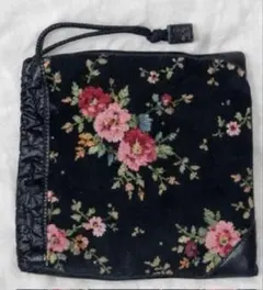 FEILER フラワープリントポーチ ブラック/ピンク