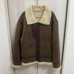 Heather フェイクレザー ムートンコート ボアジャケット ブラウン